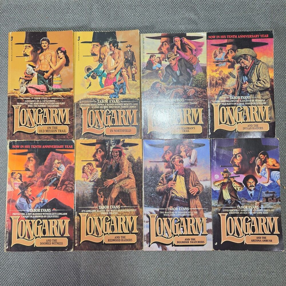 Lot of 8 Vintage Longarm Western Paperbacks Tabor Evans - Mixed Lot Nos. 25-204
